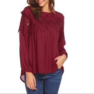 Maroon Lace blouse. Red shirt. Lace shirt dressy